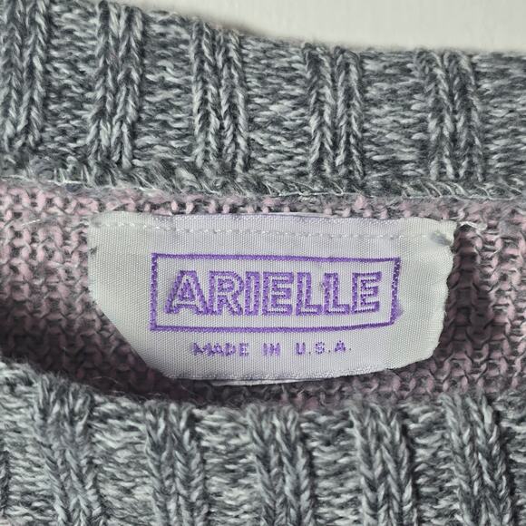 Vintage 80's Gray Pastel Goose Duck Hearts Flowers Crewneck Sweater Women's M/L - Picture 7 of 8